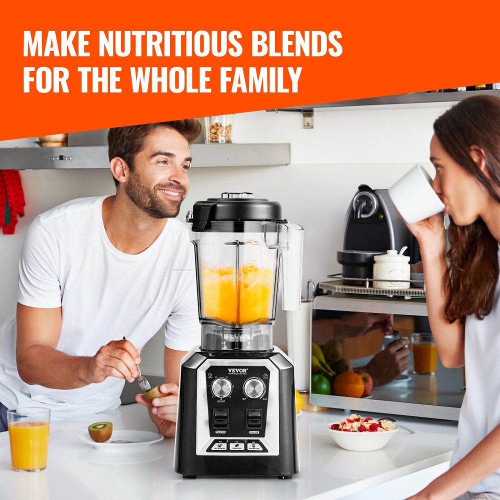Mixer commercial stand mixer 2200W with plastic container, high-performance mixer power professional mixer kitchen mixer with 3 functions, for frozen drinks, shakes, smoothies and crushed ice, black