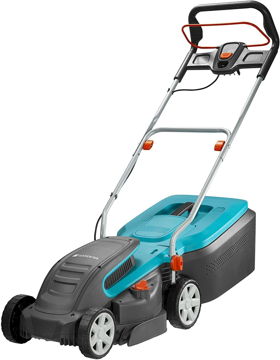 Tondeuse à gazon électrique Gardena PowerMax 1400/34 : tondeuse à gazon jusqu'à 400 m², largeur de coupe 34 cm, capacité 40 l, poignée ErgoTec Plus (5034-20)