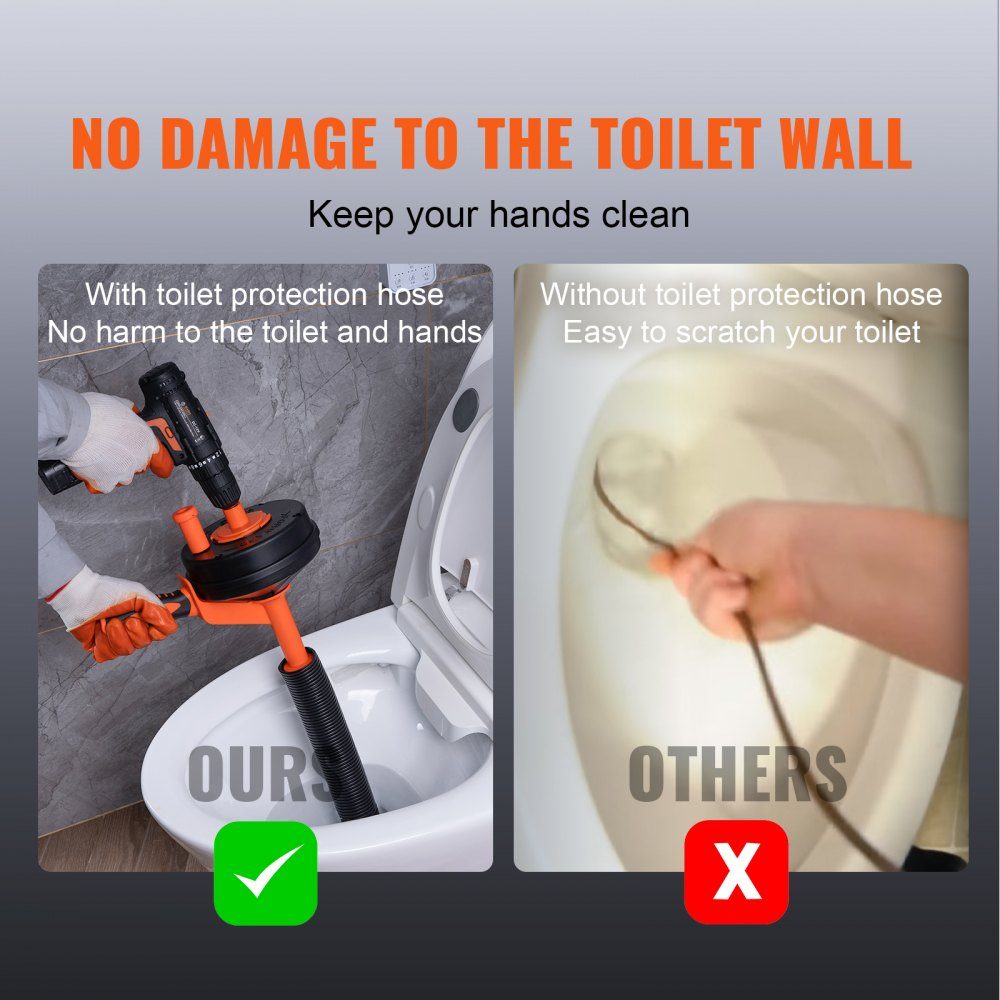 Pipe Cleaning Cable 1/4" x 300" Spring Steel Cable Drain Cleaner with Drum Manual & Electric Hand Feed Pipe Cleaning Shaft Pipe Cleaning Device Ideal for Toilet Sewer Floor Drains