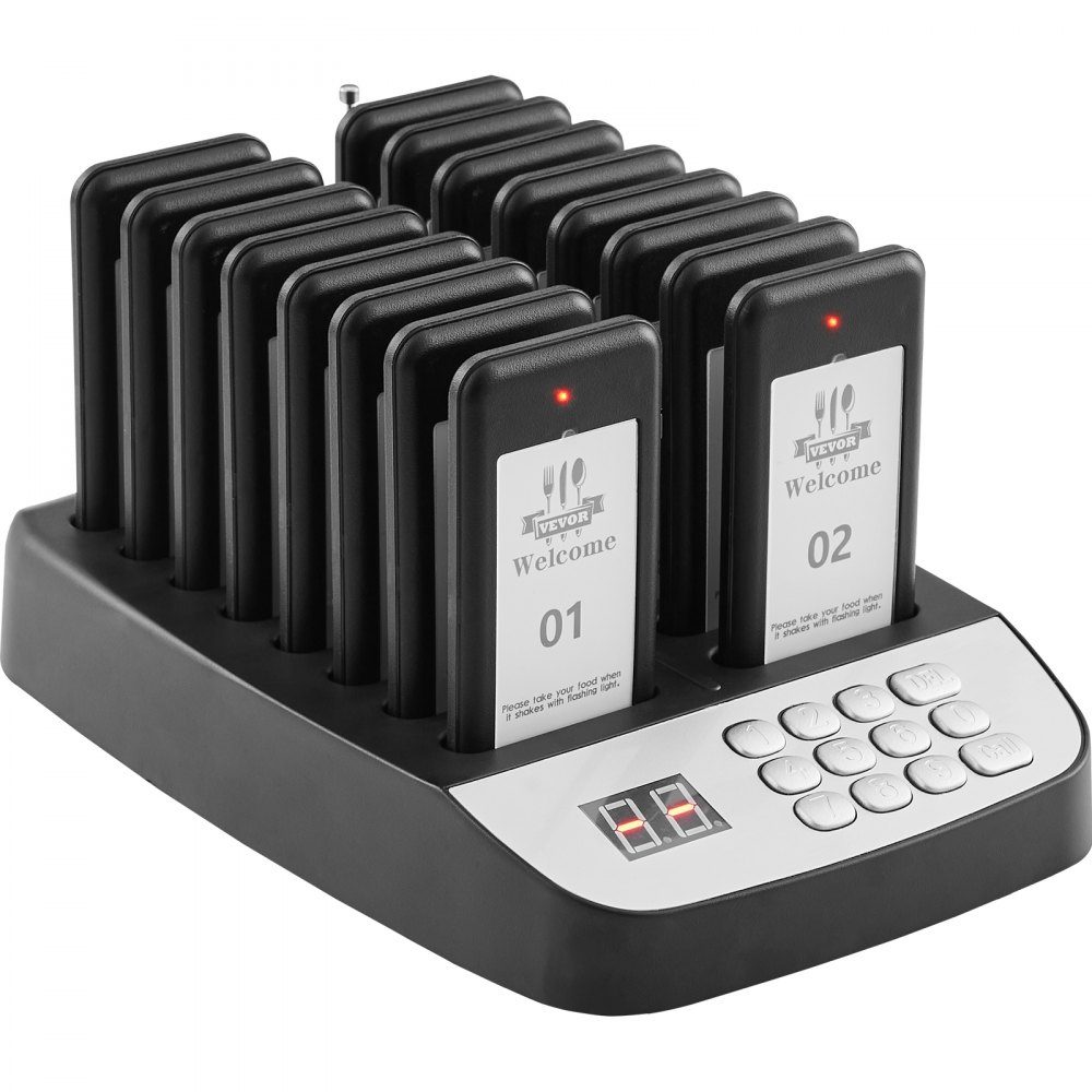 Restaurant Pager System, Wireless Queue Signal with 500m Range, Guest Call Beeper with Vibration and Flashing, 16 Pagers for Food Truck, Church