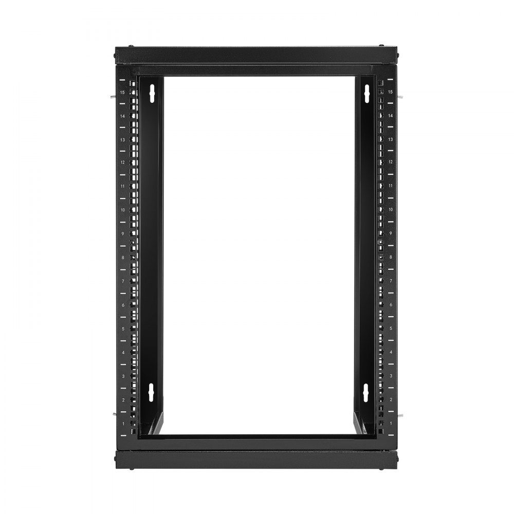 15U-Server-Rack zur Wandmontage, 68 kg maximale Tragfähigkeit, Netzwerk-Rack mit offenem Rahmen und 180-Grad-Torschwenkung, Kohlenstoffstahl, für 482-mm-IT-Netzwerkgeräte und AV-Geräte, Computerserver, Schwarz