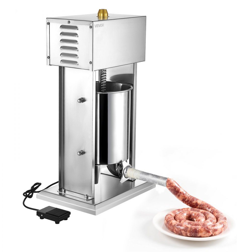Elektrischer Wurstfüller 10L Wurstfüllmaschine Fleischfüller mit stufenloser Geschwindigkeitsregelung & Pedal, Hochleistungsfüller aus Edelstahl mit 4 Wurstfüllrohren, Fleischfüllung
