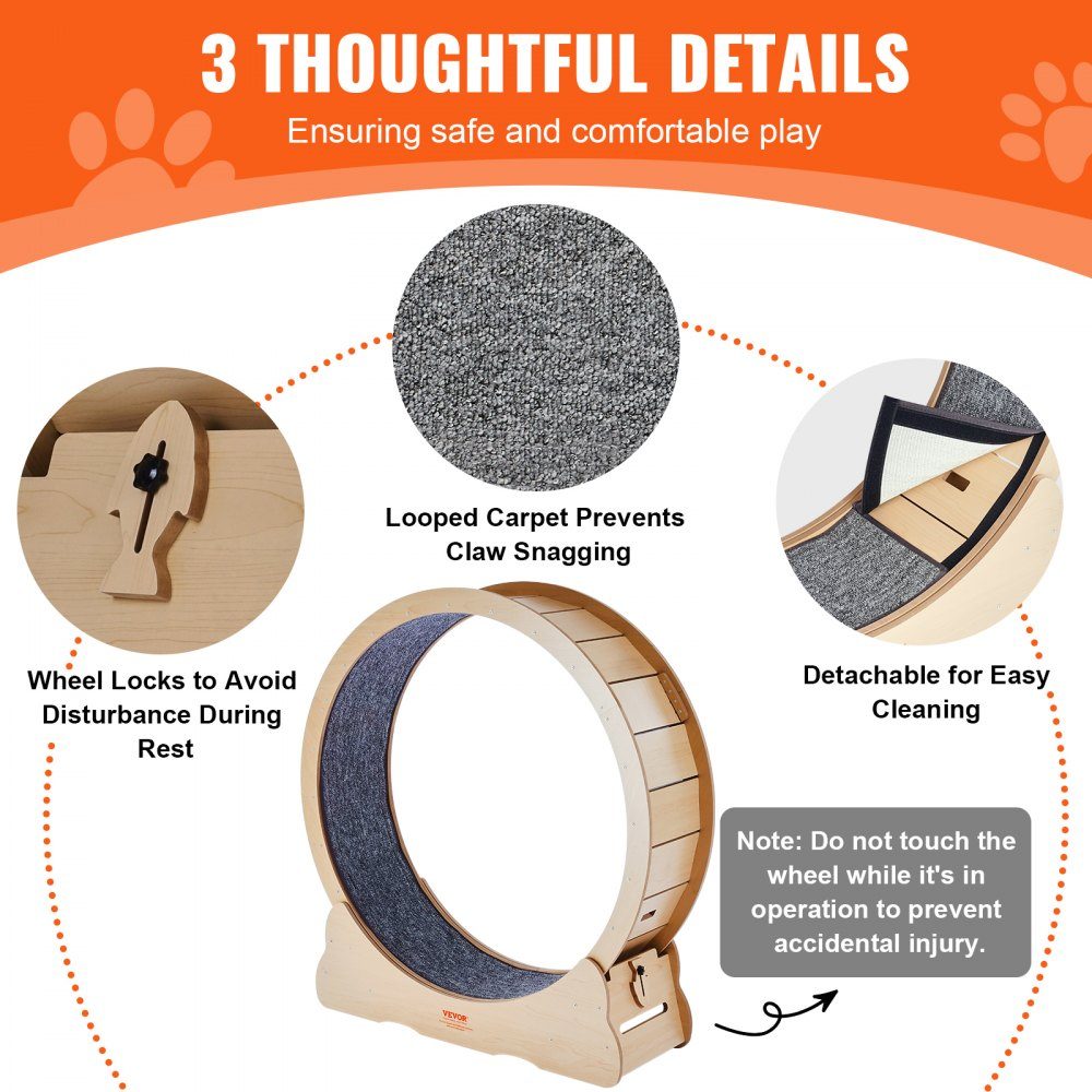 Vélo d'appartement pour chat Tapis de course pour chat de 1 100 mm avec tapis de course amovible Teaser pour la course à pied et l'entraînement à la marche Convient à la plupart des chats jusqu'à 25 livres Vélo d'appartement pour chat Couleur bois