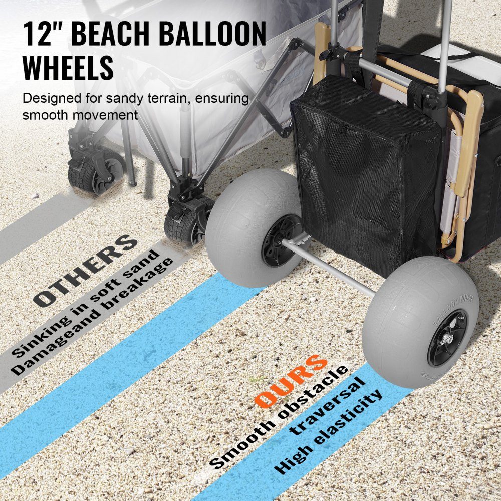 Beach Wagon, Handcart, Sand Wagon, Beach Wagon, 74.84 kg Load Capacity, Folding Aluminum Sand Wagon, 685 to 1135 mm, Height Adjustable, Heavy Duty Beach Wagon