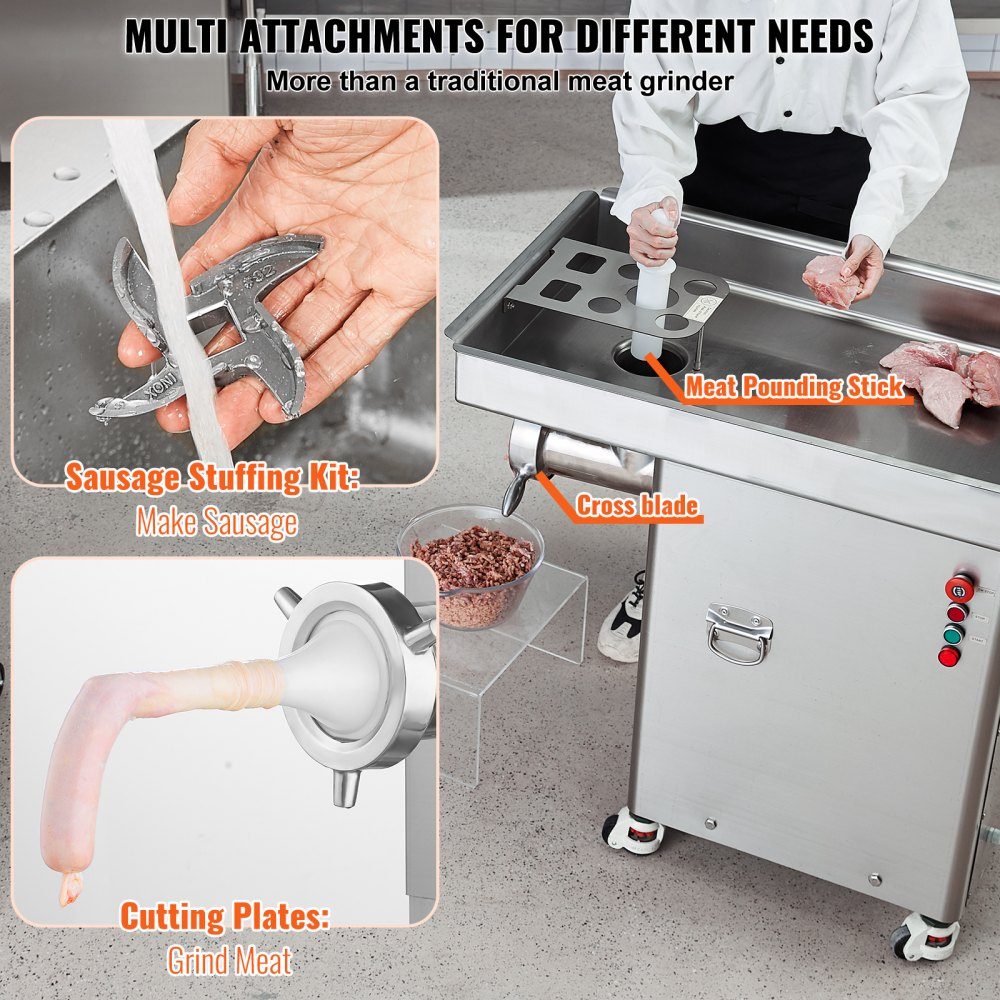 Commercial Meat Grinder 16.65kg/min 4000W Electric Meat Grinder with Blades and Grinding Plates Electric Sausage Machine Commercial Stainless Steel Meat Grinder for Kitchen Restaurant Butcher Shop – Part No. HT-24036