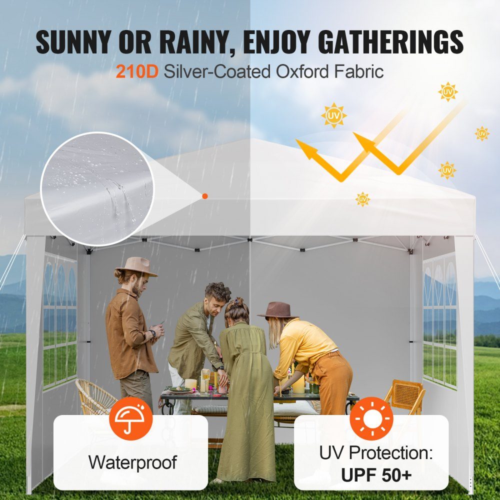 Opvouwbare tuinpaviljoen, 2,95x2,95x2,63m, paviljoentent, draagbare tuintent met zijwanden en geventileerde ramen, 3 hoogte-instellingen, partytent, zonnescherm voor buitenevenementen, wit
