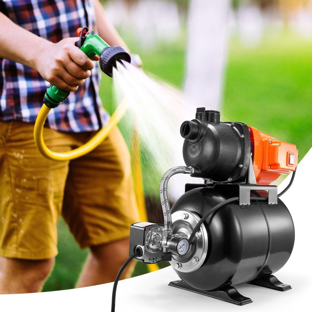 750 W Gartenpumpe, 3700 l/h automatische Bewässerungspumpe mit 50 m Förderhöhe, Kreiselpumpe mit 20/40 PSI Druckschalter, Flachbrunnenpumpe, thermoplastischer Pumpenkopf für Hausgarten und Rasen