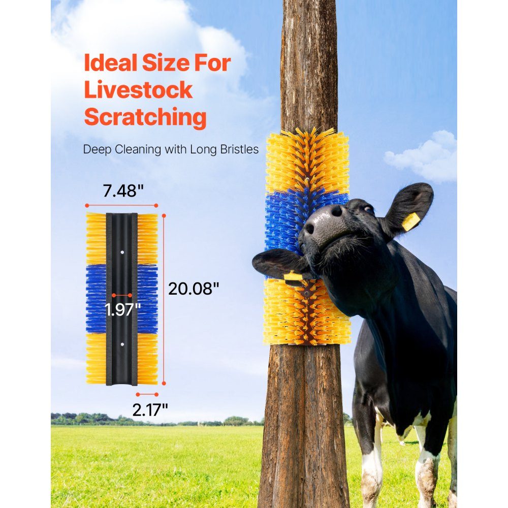 Scratching brush, set of 6 cattle brushes with 12 screws, 51 x 19 x 10 cm scrubbing brush, for relieving itching & for cleaning, grooming & scratching post brush for horses, pigs & cattle