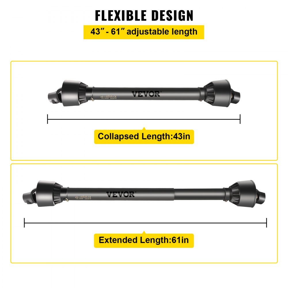 PTO T4 Cardan Shaft Drive Shaft 34.9mm 6 Spline End for Tractor Extendable from 1100 to 1550mm Ideal for Lawnmowers, Brush Cutters, Tillers, Fertilizer Spreaders