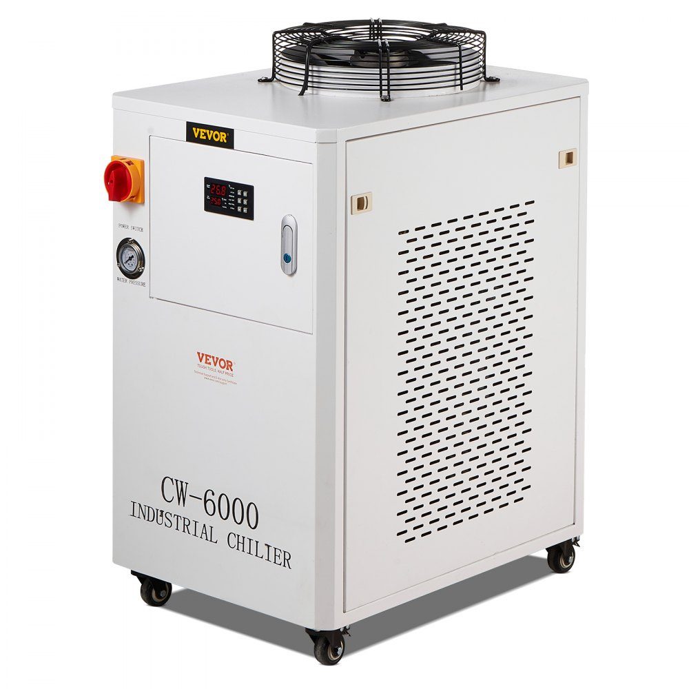 Industrial Water Chiller, CW6000, 1500W Water Chiller Cooling System with Compressor, 15L Water Tank Capacity, 65L/min Maximum Flow Rate, for CO2 Laser Engraving Machine Cooling Machine
