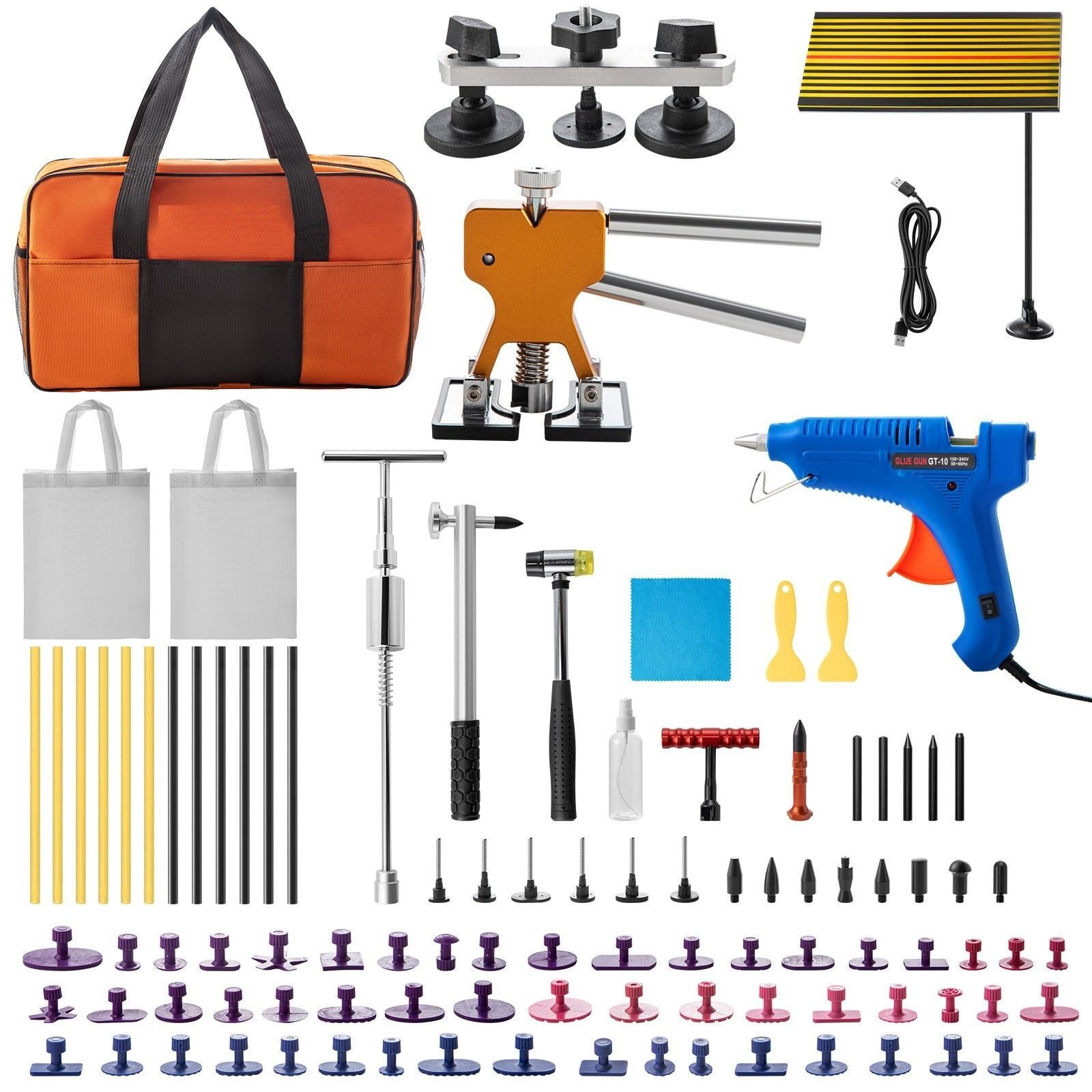 Car Dent Repair Kit, 89 Piece Dent Removal Tool Hail Repair LED Plate Slide Hammer Dent Lifter T-Bar Set