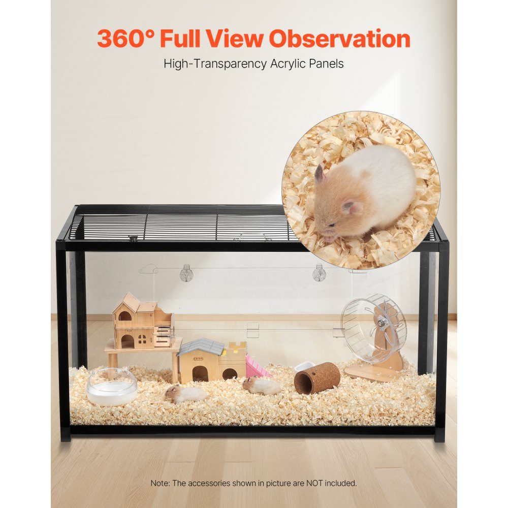 Hamsterkäfig, 360°-Ansicht, transparenter Hamsterlebensraum, Kleintierkäfig, 96 x 47 x 55 cm, belüfteter Mäusekäfig mit Vordertür, Rattenkäfig, tragbares Hamsterhaus für Ratten, Meerschweinchen