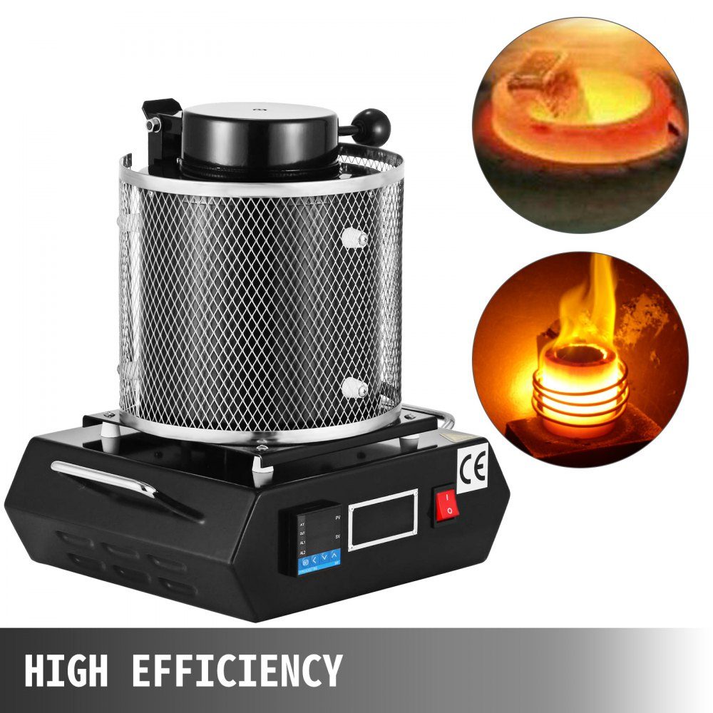 Gold Melting Furnace 1350W 1150℃ Maximum Temperature Digital Electric Melting Furnace 3kg Ceramic Crucible for Casting and Refining Precious Metals Processing Gold Silver Aluminum