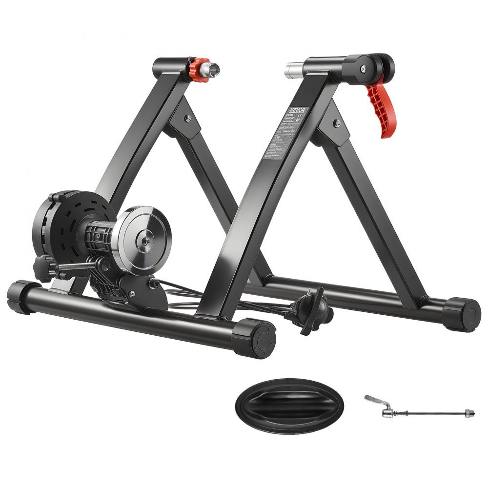 Fahrrad-Rollentrainer, Fahrradtrainer für 660,4–736,6 mm/700C-Räder, 6-stufiger Widerstand, faltbarer magnetischer Fahrradtrainer, Heimtrainer mit Schnellspanner und Vorderradpolster, Schwarz