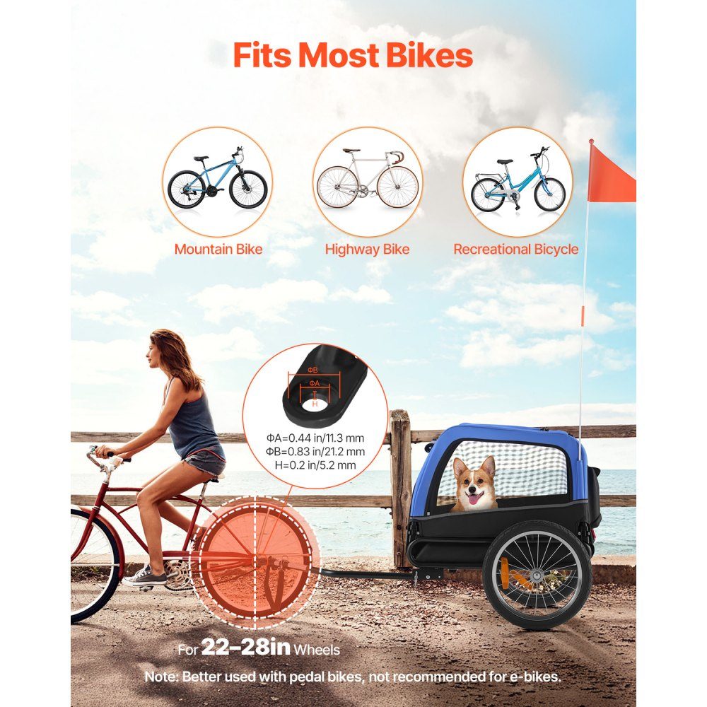 Dog trailer, supports up to 30 kg, bicycle trailer for small and medium dogs, folding frame with quick release wheel, universal bicycle hitch, reflector, flag, internal leash