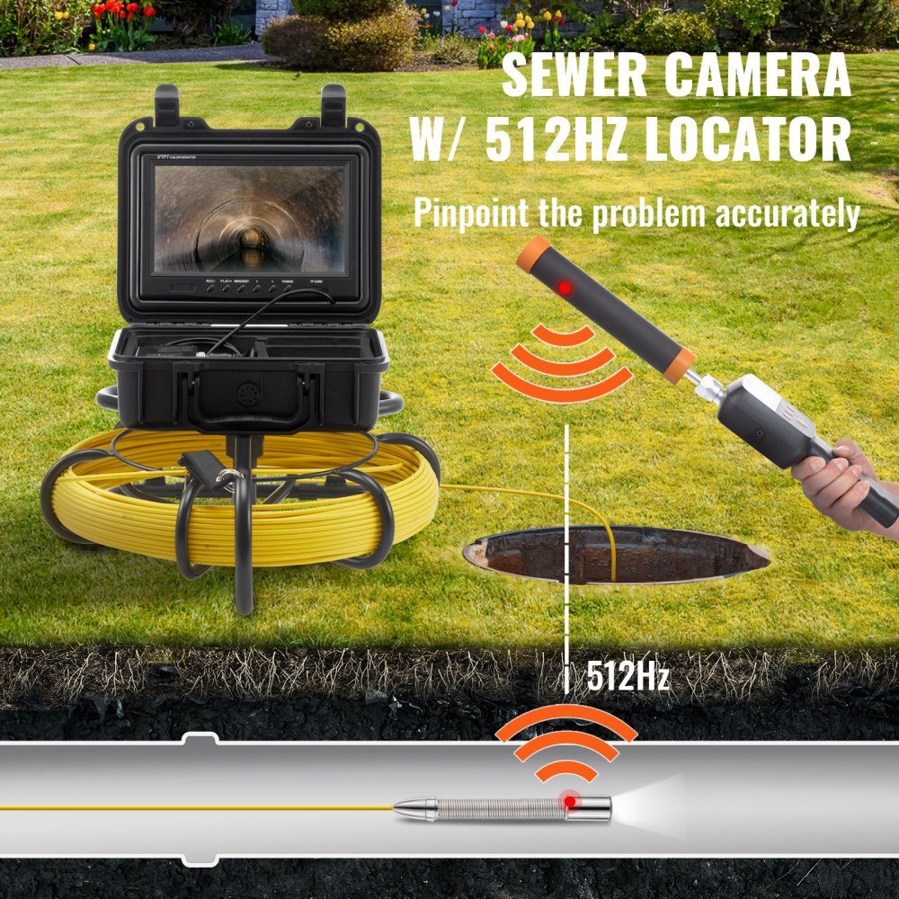 Kamera rurowa 50 m, 9 cali 720P Kamera inspekcyjna Kamera kanalizacyjna ze śledzeniem 512 Hz, baterią litową 12 V 4500 mAh Kamera endoskopowa IP68 do kanałów ściekowych, kanalizacji, drenów