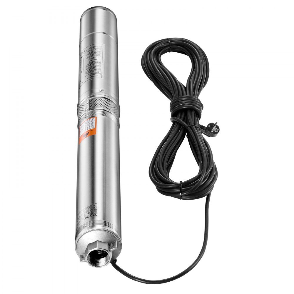 Deep well pump, 1100W input power, 100L/min flow, 75m head, with 20m cable, submersible pump, for industrial irrigation and home use, water protection class IP68