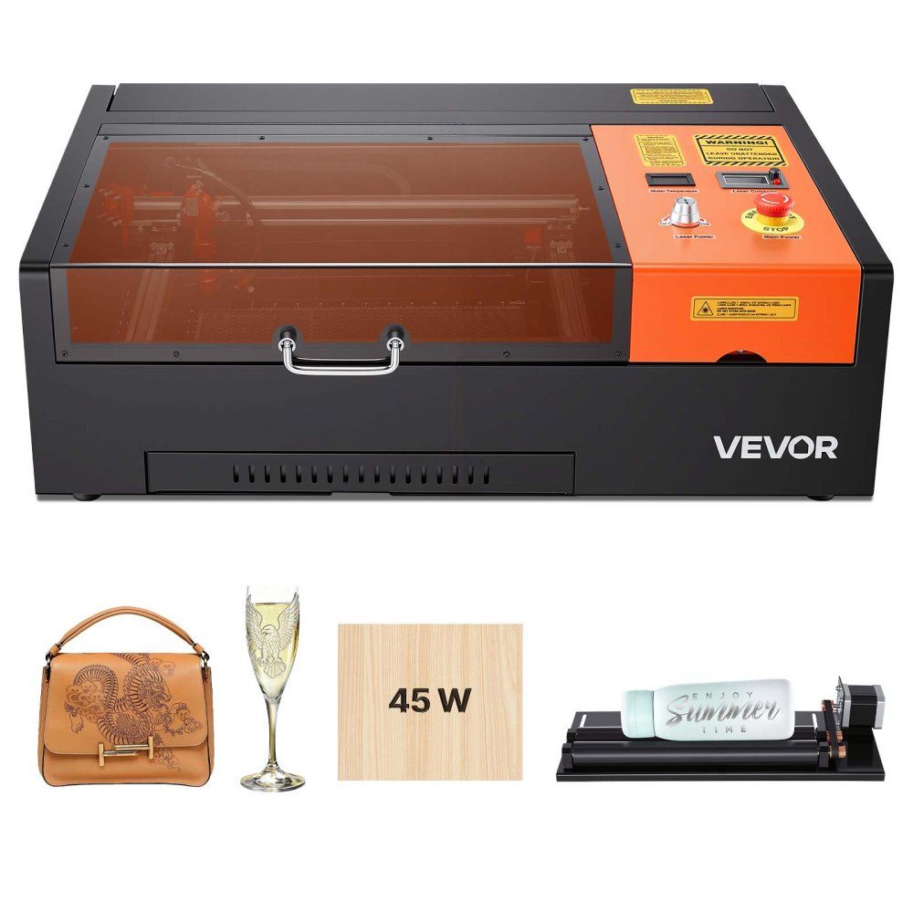 Lasergravierer CO2 45 W, 300 x 200 mm, Tisch-CO2-Lasergravurmaschine mit Drehachse, Luftunterstützung, kompatibel mit LightBurn, CorelDRAW und GRBL, für Holz, Acryl und Glas