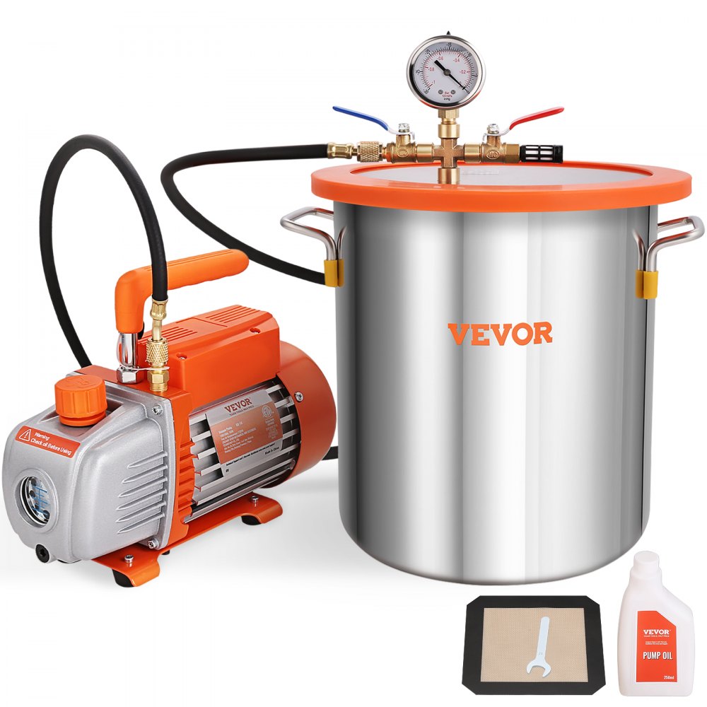 Vacuum pump with 19L vacuum chamber, 100L/min vacuum pump, 150W AC, 220V/50Hz, 1440RPM, 5Pa, 250ml oil capacity, HVAC vacuum equipment, cooling vacuum pump for wood stabilization, resin degassing