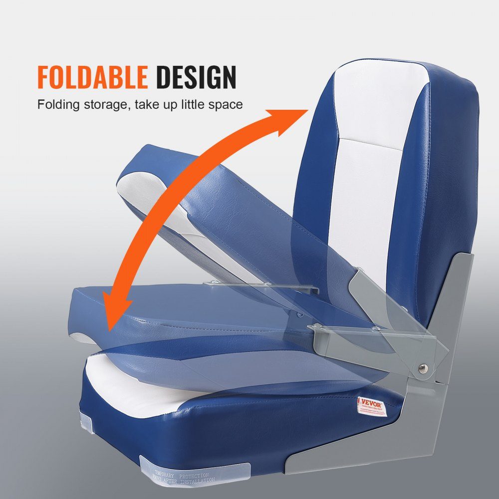 Boat Seat 48cm Low Back Boat Chair Folding Boat Chair with Thickened Sponge Padding and Hinge Fold Down Boat Captain Chair for Fishing Boat Touring Boat
