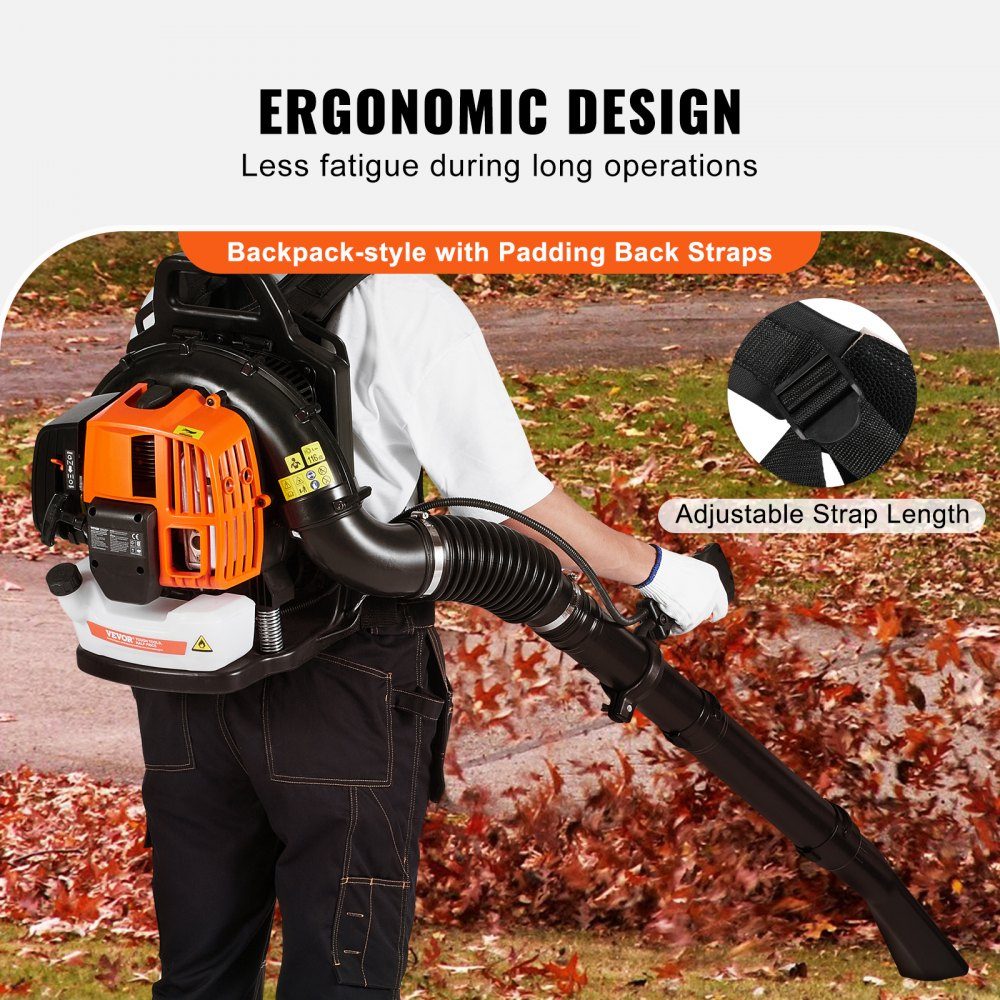 Backpack Leaf Blower, 63CC 2-Stroke Gasoline Leaf Blower with 1.89L Fuel Tank, 1110 CFM Air Volume, 220 MPH Speed, Ideal for Lawn Care, Leaf Cleaning and Snow Removal