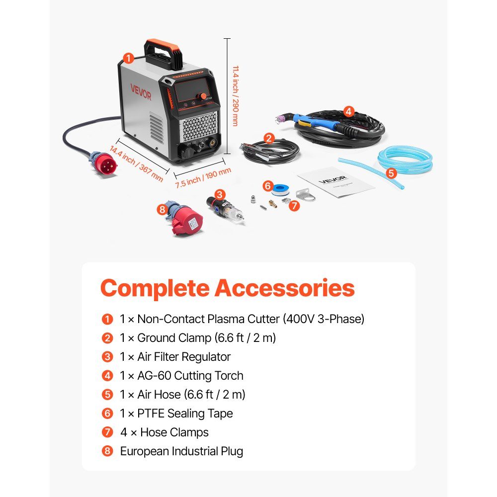 Plasma Cutter, 60A Pilot Arc Plasma Cutting Machine IGBT Inverter with Digital Display - with 2T/4T Function and Adjustable PA/PT Time for Industrial Use (400V 3 Phase)