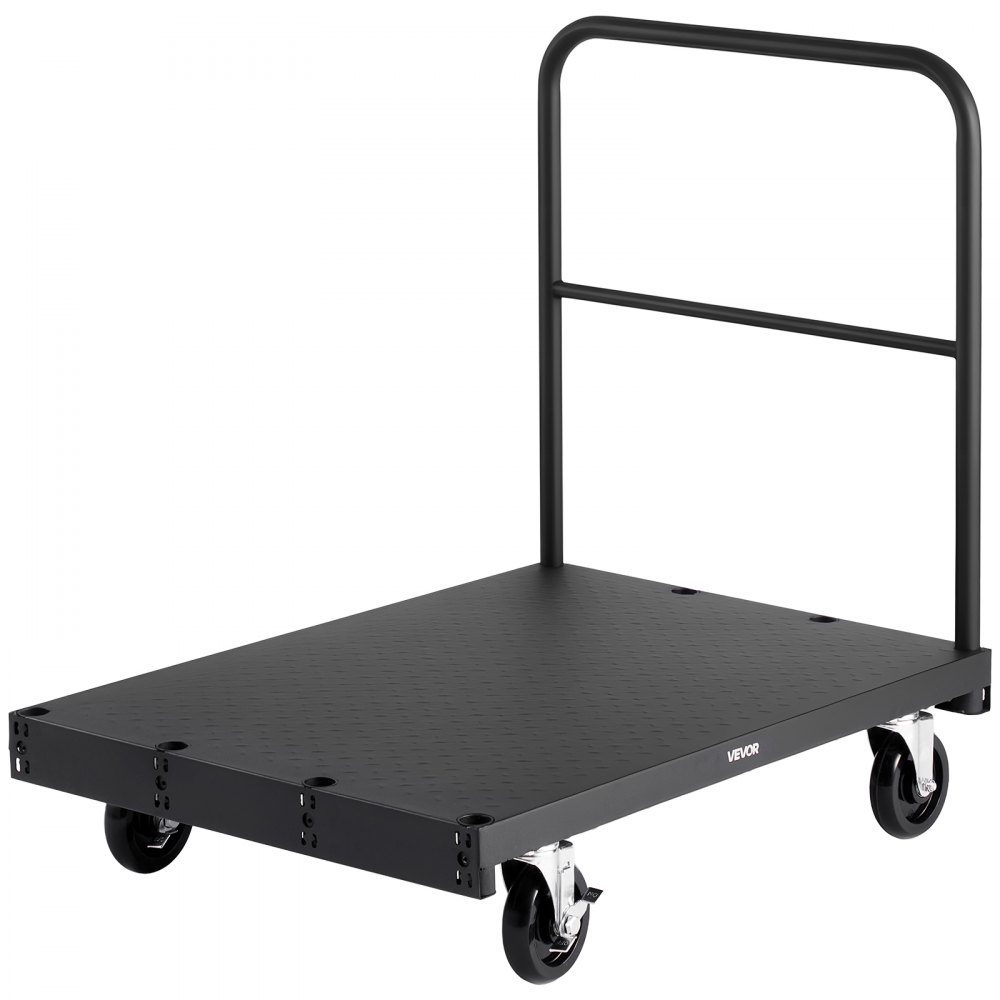 Plattenwagen, 816 kg Tragkraft, 2-in-1 Rollwagen mit 360° Lenkrollen, 914x610 mm Plattformwagen mit 3 seitlichen Handläufen, Transporthilfe für Fabrik, Lager, Garage, Schwarz