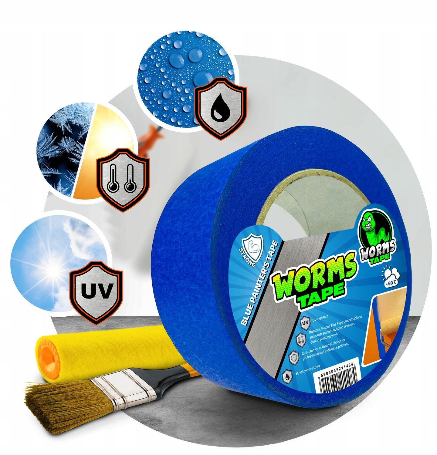 24x Premium WORMS TAPE painter's tape BLUE 38mm x 50m