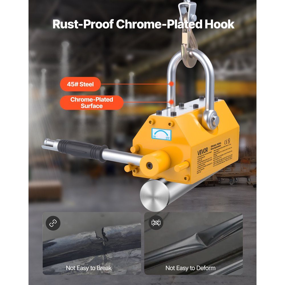 Load lifting magnet permanent magnet lifter 600 kg pulling force lifting magnet with release handle & steel hook, used in workshop cranes and hoists, for lifting steel plates, boards