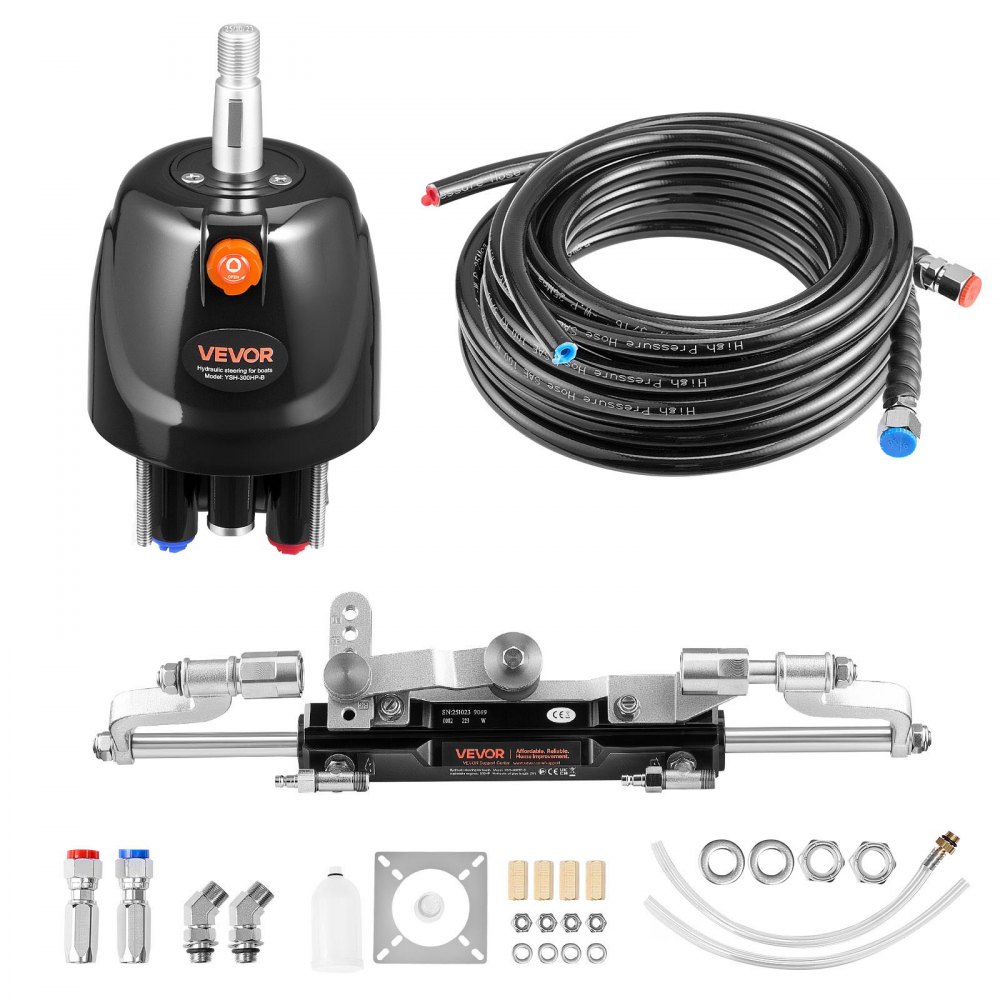 Outboard Hydraulic Steering Kit 220kW (300HP) Hydraulic Boat Steering System with 6.9MPa Steering Pump, Two Way Lock Cylinder and 7.9m Hoses, for Single Helm, Single Engine Outboard Hydraulic Steering Kit 220kW (300HP) Hydraulic Boat Steering System with 6.9MPa Steering Pump, Two Way Lock Cylinder and 7.9m Hoses, for Single Helm, Single Engine