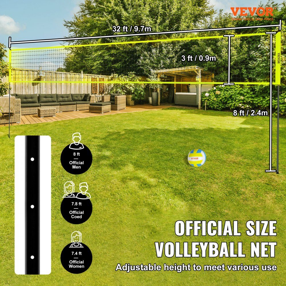 Volleyball Net Height Adjustable Volleyball Net Set, Portable Beach Volleyball Net, Outdoor Volleyball Net, Foldable Volleyball Net with Volleyball and Carry Bag, for Garden, Beach, Lawn, etc