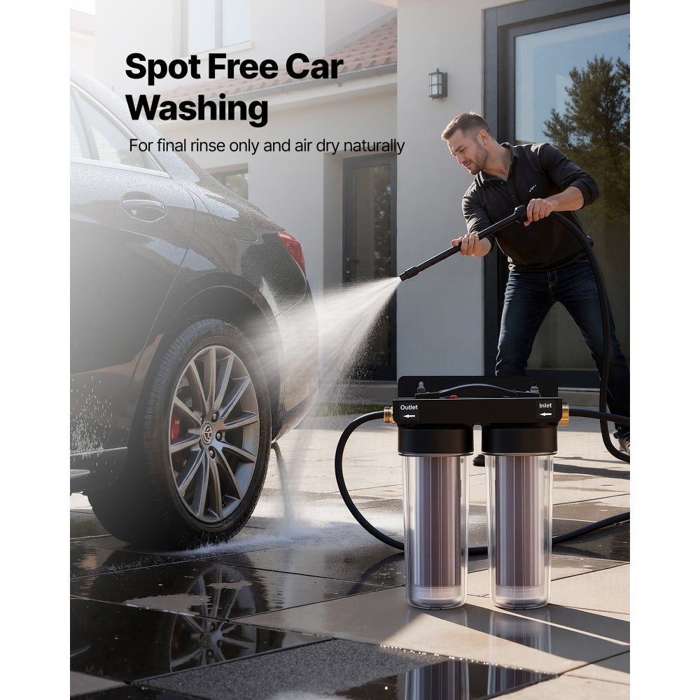 Système d'eau de lavage de voiture désionisée 189 L, système de lavage de voiture désionisé avec deux cartouches filtrantes en résine DI à changement de couleur de 0,5 L, système d'eau désionisée pour le nettoyage des vitres de voiture et de moto