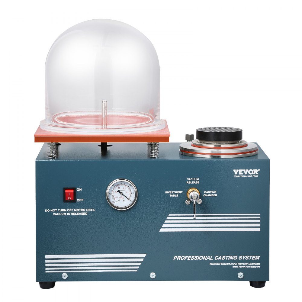 Vakuum-Feingussmaschine, 400 ml, mit 3 CFM-Pumpe, Glocke und Präzisionsmessgerät, Metallschmuck-Gießwerkzeug, Vakuum-Gießmaschine zum Gießen und Schmelzen von Schmuck (28 x 28 cm), 290 W Leistung