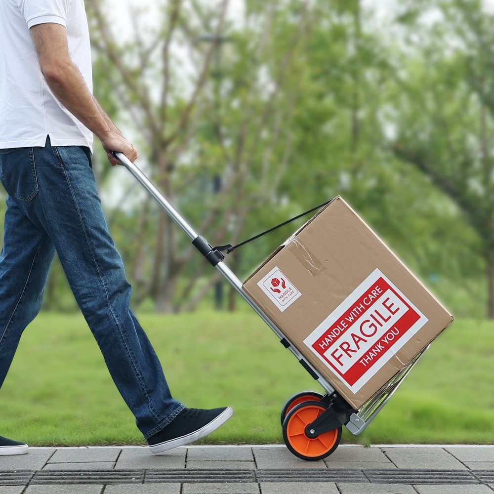 Folding Sack Truck 125kg Aluminum Alloy Plastic Transport Trolley Stacking Trolley with Adjustable Handle 820-1105mm Foldable Trolley with Tension Rope Included Compact Size for Storage