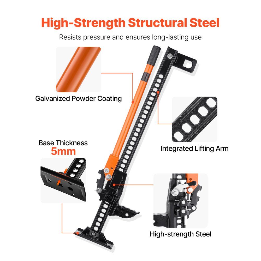 Field jack (915 mm high) off-road high-lift field jack (3.18 ton load capacity) off-road jack, bumper jack, heavy-duty lifting platforms with 130.1-769.6 mm lifting range for tractor, truck, SUV