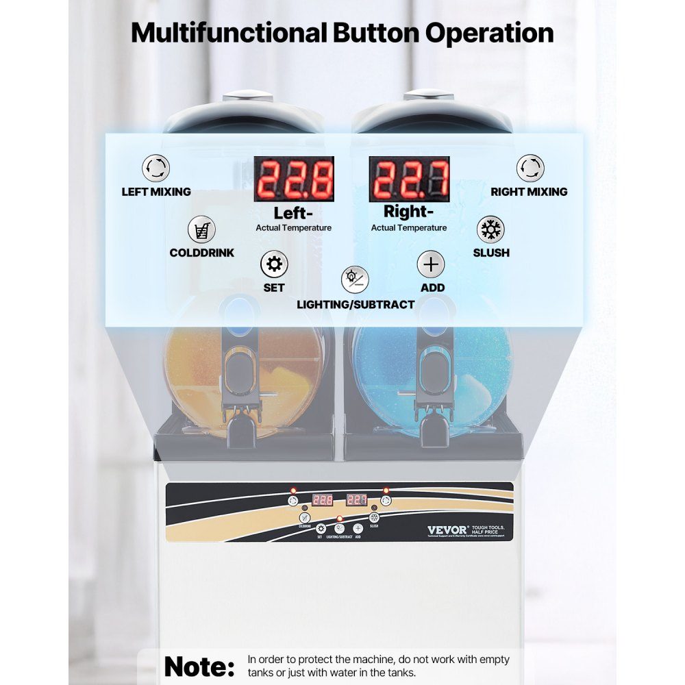 Commercial Frozen Drink Maker, 15L x 2 Slush Machine with Two Tanks, 120 Cup Stainless Steel Margarita Smoothie Machine, Slush Maker for Home Party, Restaurants, Cafes, Bars