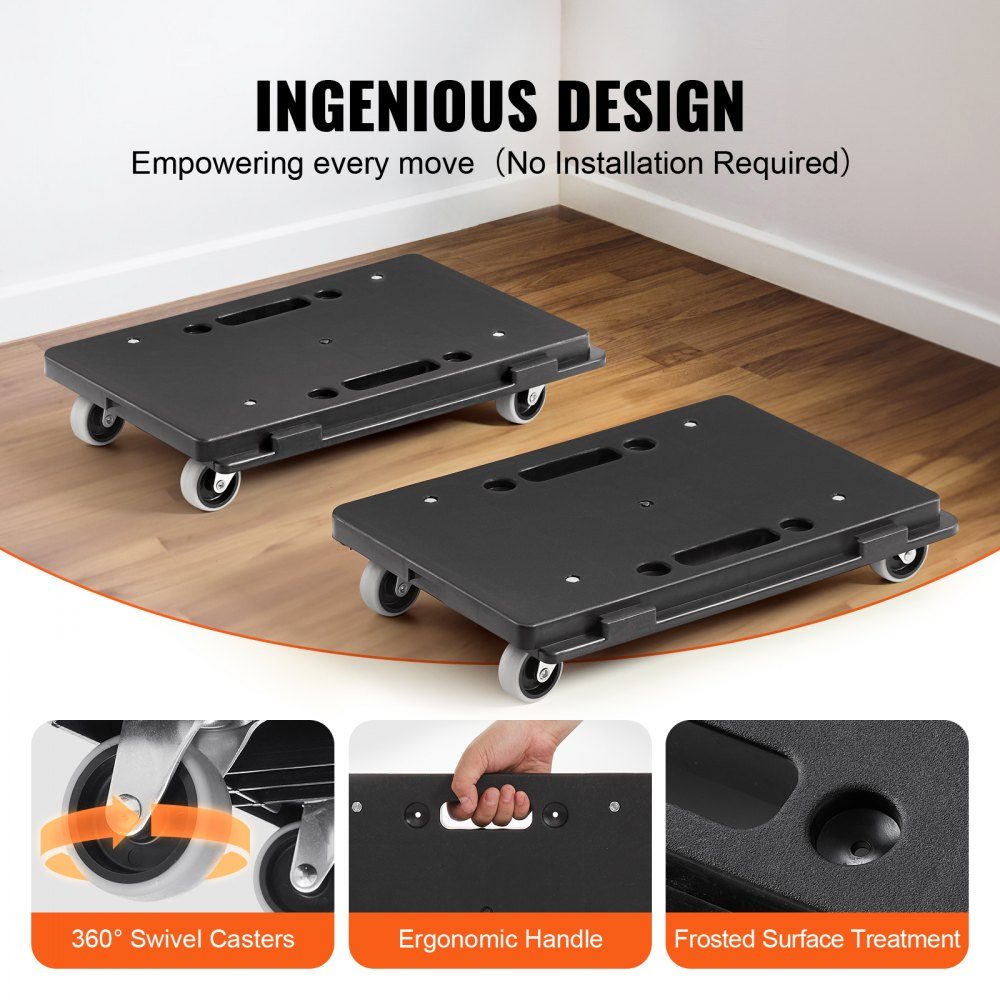 4 Wheel Furniture Trolley Portable Moving Wheels Heavy Duty Interlocking Small Flat Heavy Duty Furniture 2 Pack 16" x 11" 500lb Capacity Black