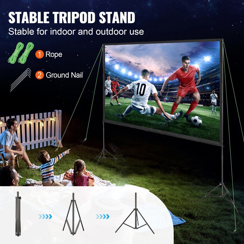 Projection Projector Screen with Stand, 120" HD 4K Outdoor Indoor Projector Screen, Quick Fold Portable Movie Screen 16:9 for Home Theater, Camping and Casual Events, Black