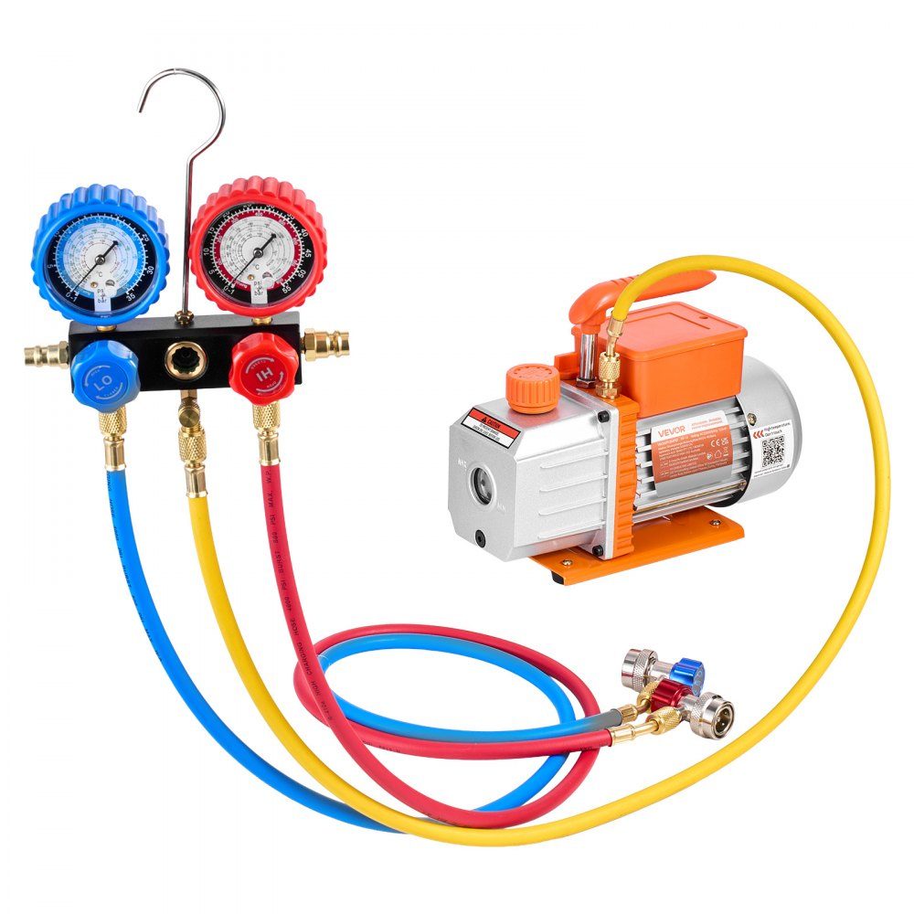 Vacuümpomp met manometer 4,5 CFM 127 l/min 250 W 1-traps draaischuifvacuümpomp manometerset voor R134a, R22, R410a, R1234YF en R32 met draagtas voor auto-airconditioner