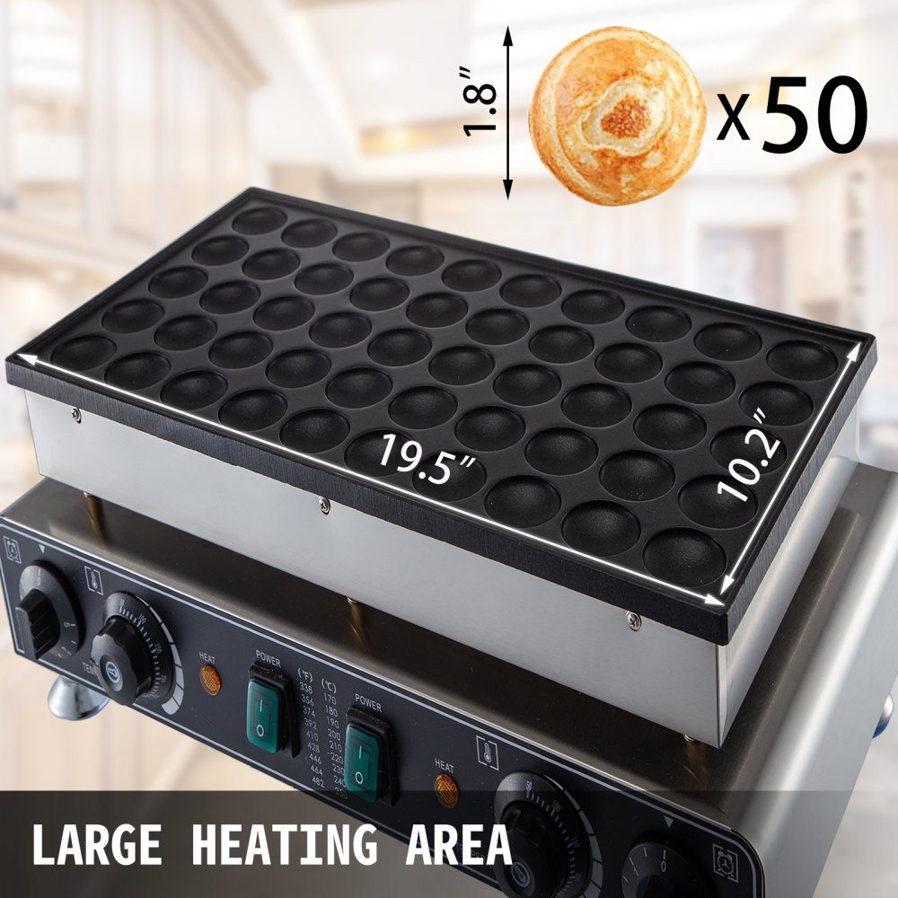 50pcs Mini Pancake Maker Non-Stick Stainless Steel Dorayaki Baker Commercial Electric Poffertjes Grill Pan 1800W Dual Temperature and Time Control for Restaurants