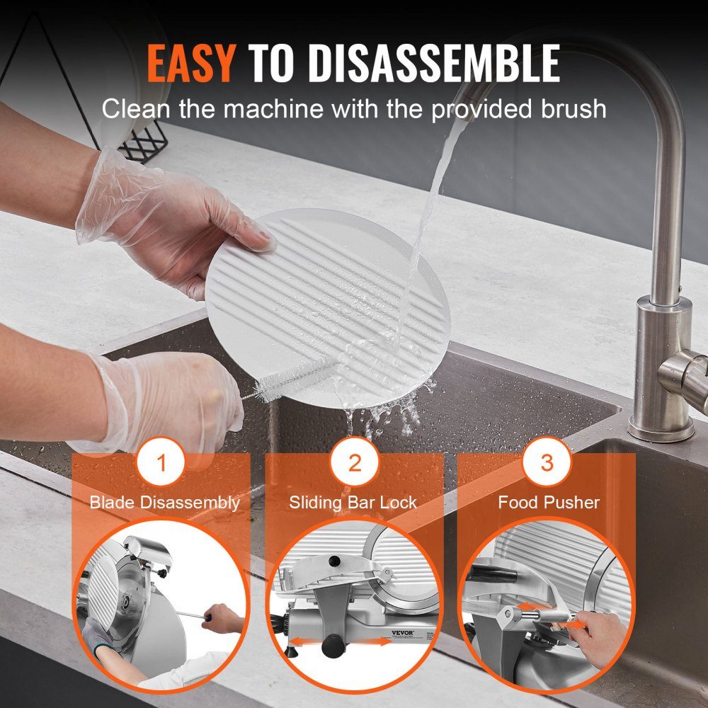 Trancheuse à viande commerciale 340 W trancheuse électrique polyvalente avec lame en acier au carbone de 10" épaisseur réglable de 0 à 15 mm pour la viande, le fromage, les légumes, etc.
