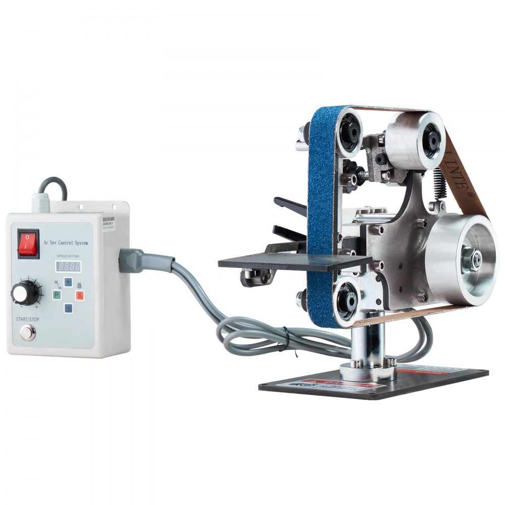 Belt Sander, 762 x 25.4mm Variable Speed Belt Polisher with VFD, 550W Polishing and Grinding Machine with 2 Grinding Shapes and 3 Grinding Belts for Metal Working, Knife Making Belt Sander, 762 x 25.4mm Variable Speed Belt Polisher with VFD, 550W Polishing and Grinding Machine with 2 Grinding Shapes and 3 Grinding Belts for Metal Working, Knife Making