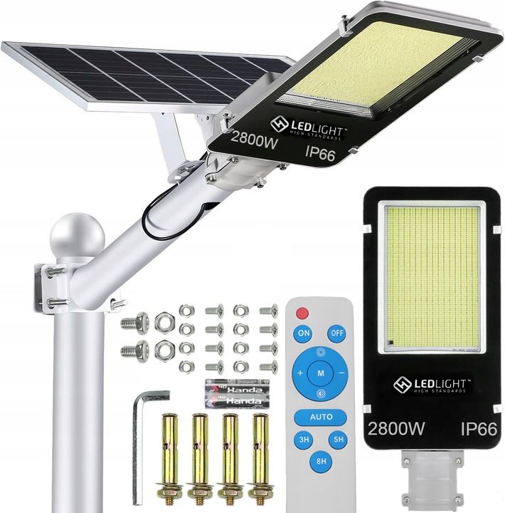 Lampadaire Solaire LED - 2800W, Capteur Crépusculaire, Télécommande Lampadaire Solaire LED - 2800W, Capteur Crépusculaire, Télécommande
