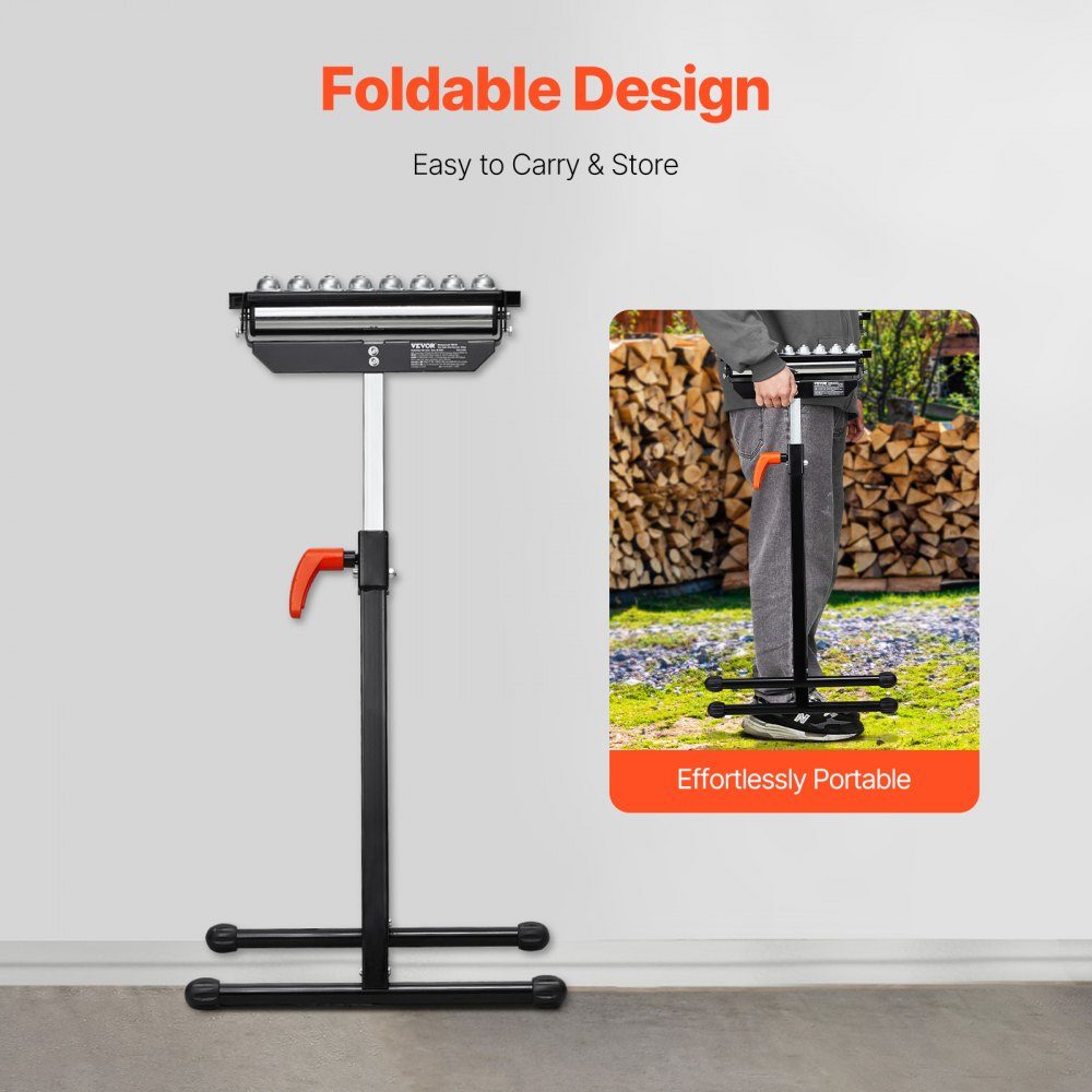 3 in 1 Roll Stand 136kg 68-108cm Height Adjustable Roll Stand with 11.5" Polished Multi-Directional Roll Head for Table Saw Spout Woodworking Extension Support