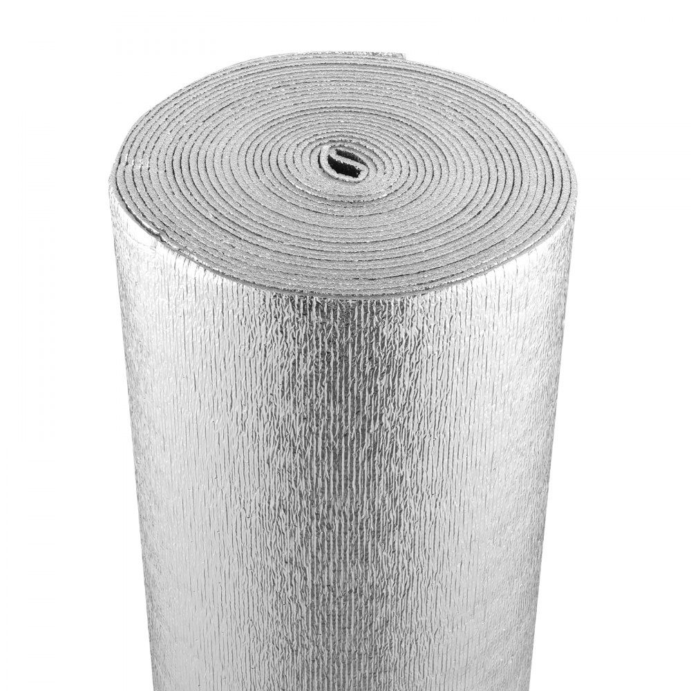 Rouleau d'isolation réfléchissant double, barrière radiante avec noyau en mousse, 3,2 mm, 24" x 25 pieds, panneau réfléchissant la chaleur double face en feuille d'aluminium et mousse EPE, rouleau d'isolation thermique pour fenêtres et toits de camping-ca