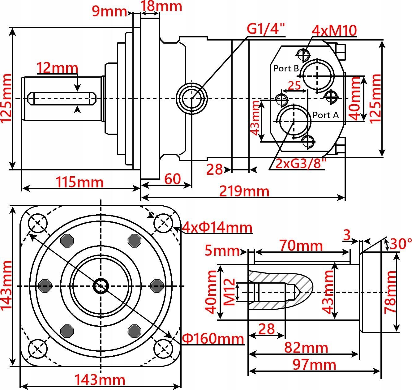HYDRAULIC MOTOR GROUP 4 BMT 400cm3 shaft 40 mm