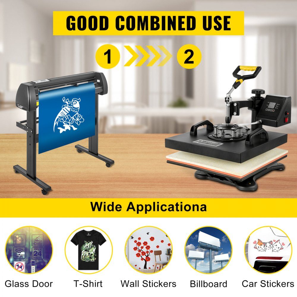 5 In 1 Heat Press 711.2mm Vinyl Cutting Plotter Stepper Motor 38x38cm