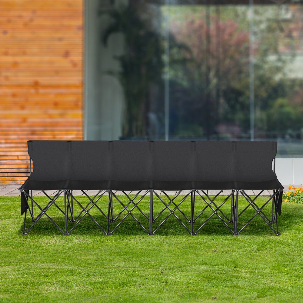 Portable Folding Bench, 6 Seater Folding Side Bench, Outdoor Camping Bench Chair with Carry Bag and Backrest, Team Sports Side Bench for Football Fishing, No Assembly Required, Instant Sitting, Black