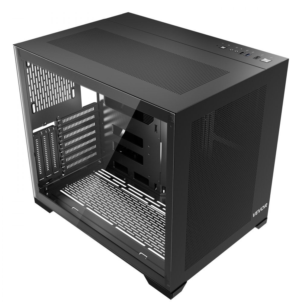 Mid-Tower, Zweikammer-PC-Gehäuse mit gehärteten Glasscheiben, magnetischem Staubfilter, Kabelmanagement, für GPU bis zu 410 mm Länge, kompatibel mit ATX/M-ATX/ITX, kein Lüfter