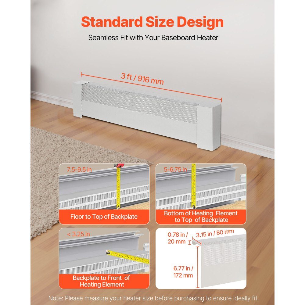 Heater Covers Basic Series 916 x 80 x 193mm Standard Front Cover for Radiators Electric Heaters Heavy Duty Steel Replacement Cover for Bedroom White